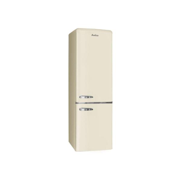 Amica KGCR 387 100 B Retro Kühl-Gefrierkombination, 55cm breit, 244 L, Automatische Abtauung, LED-Beleuchtung, Flaschengitter, beige