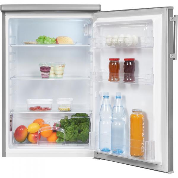 Exquisit KS16-V-H-040E Stand Kühlschrank ohne Gefrierfach, 55 cm breit, 127 L, LED Beleuchtung, Edelstahloptik