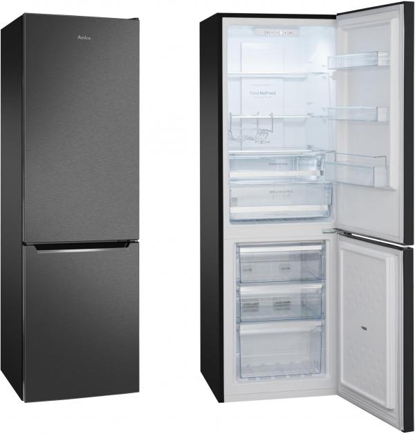 Amica KGCN 387 110 S Stand Kühl-Gefrierkombination, 54 cm breit, 170 cm hoch, 231 L, NoFrost, 0°C Freshzone, Air System, Superkühlen, Edelstahloptik schwarz