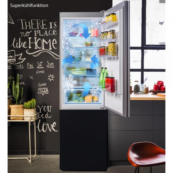 Amica KGCN 387 110 S Stand Kühl-Gefrierkombination, 54 cm breit, 170 cm hoch, 231 L, NoFrost, 0°C Freshzone, Air System, Superkühlen, Edelstahloptik schwarz