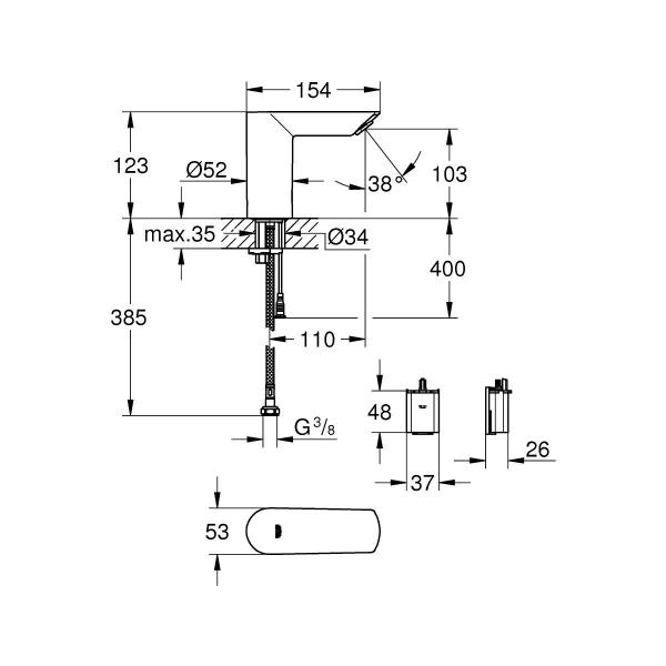 GROHE Bau Cosmopolitan E Infrarot-Elektronik für Waschtisch, EcoJoy, DN 15, ohne Mischung, chrom (36452000)