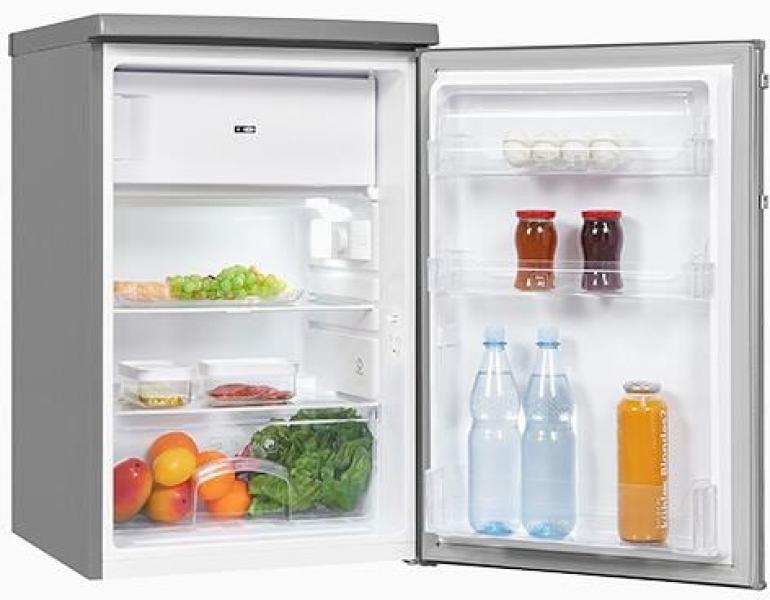 Exquisit KS16-4-HE-040D Standkühlschrank mit Gefrierfach, 55 cm breit, 109 L, LED Beleuchtung, inoxlook