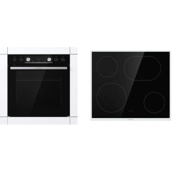 ARDEBO.de Gorenje Black Set 4 Pyrolyse Einbau-Herdset mit Glaskeramikkochfeld (BCPX6737E05BG+ECD634X), 60cm breit, Pyrolyse, Pizza Funktion, Schwarz