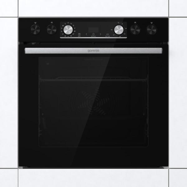 Gorenje Black Set 4 Pyrolyse Einbau-Herdset mit Glaskeramikkochfeld (BCPX6737E05BG+ECD634X), 60cm breit, Pyrolyse, Pizza Funktion, Schwarz