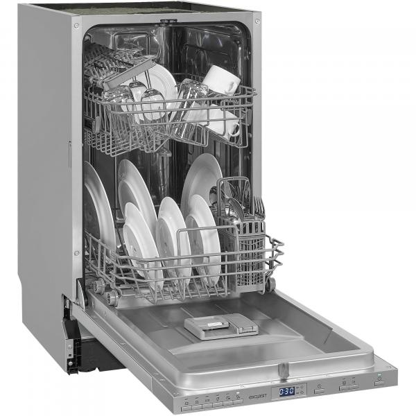 Exquisit EGSP2109-E-030E Vollintegrierter Geschirrspüler, 45 cm breit, 9 Maßgedecke, silber