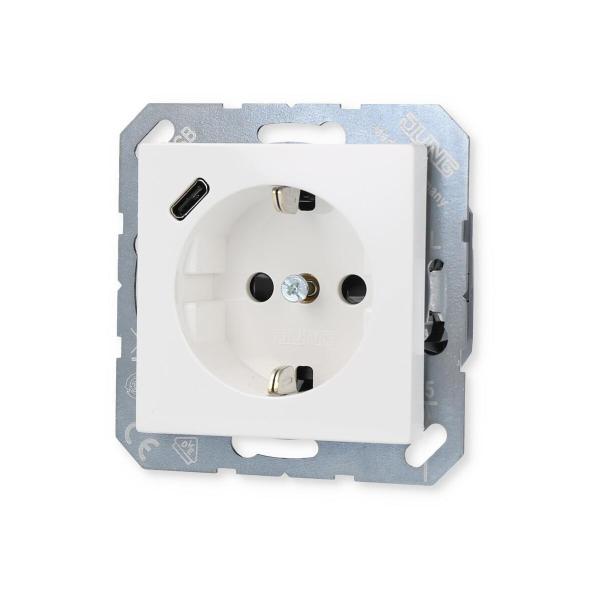 Jung A1520-18CWW SCHUKO Steckdose mit USB-Ladegerät, Serie A/AS, alpinweiß