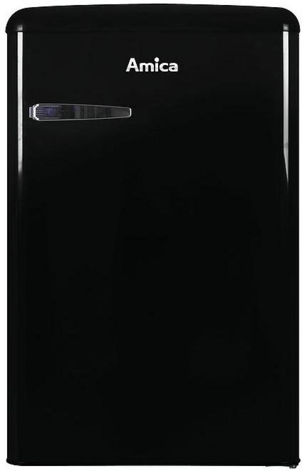ARDEBO.de Amica KS 15614 S Retro-Kühlschrank, 55 cm breit, 87,5 cm hoch, 108 L, Automatische Abtauung, LED-Beleuchtung, Gefrierfach schwarz glanz