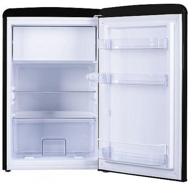 Amica KS 15614 S Retro-Kühlschrank, 55 cm breit, 87,5 cm hoch, 108 L, Automatische Abtauung, LED-Beleuchtung, Gefrierfach schwarz glanz