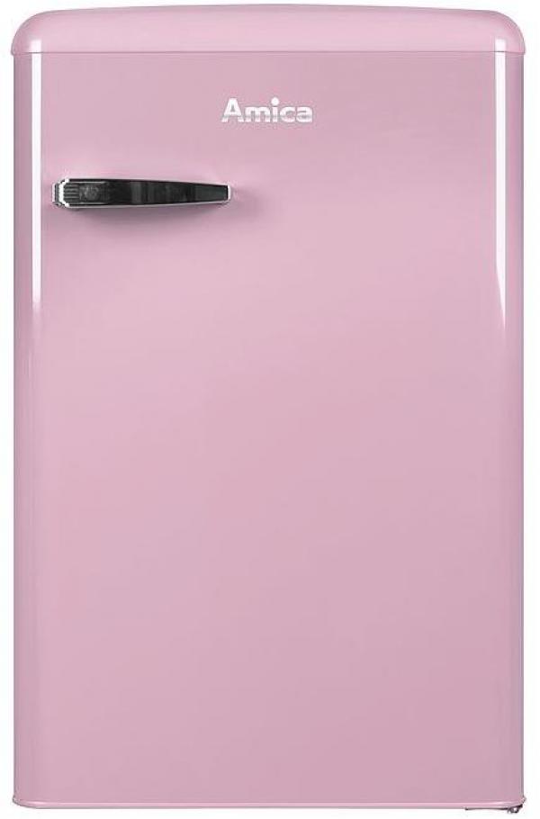 ARDEBO.de Amica KS 15616 P Retro-Kühlschrank, 55 cm breit, 87,5 cm hoch, 108 L, Automatische Abtauung, LED-Beleuchtung, Gefrierfach, cupcake pink