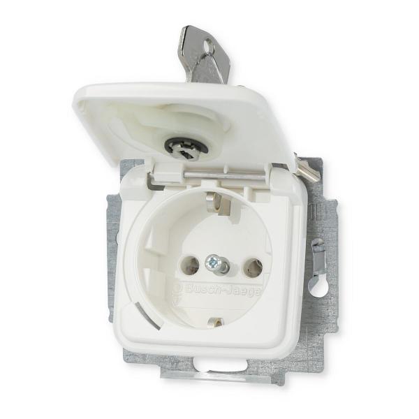 Busch-Jaeger 20 EUKSL-214 SCHUKO Steckdosen-Einsatz mit Klappdeckel und Schloss, Reflex SI, alpinweiß (2CKA002018A1289)