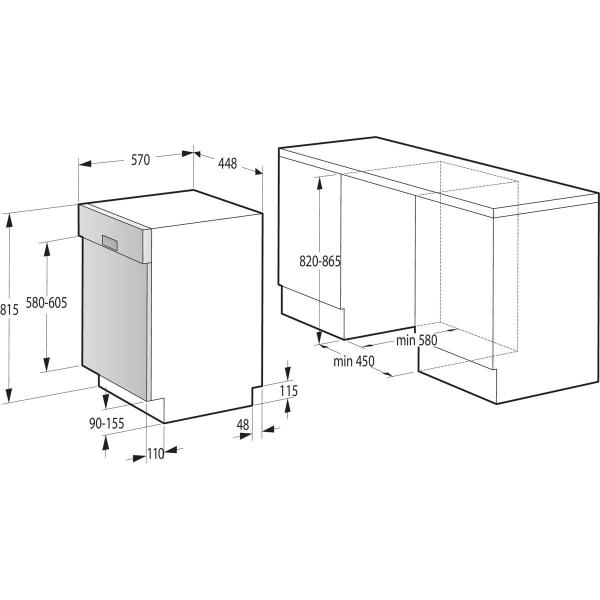 Gorenje GI520E15X Teilintegrierter Geschirrspüler, 45 cm breit, 9 Maßgedecke, 3 in 1 Funktion, EcoProgramm, Überlaufschutz, Edelstahl