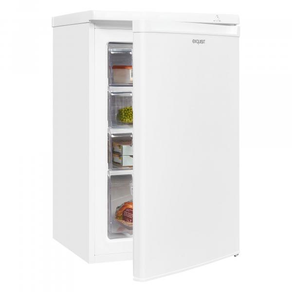 Exquisit GS80-040E Stand Gefrierschrank, 55c m breit, 91 L, transparente Schubladen, weiß