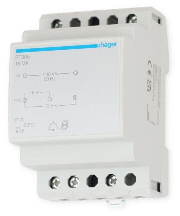 ARDEBO.de Hager ST305 Klingeltrafo 230V / 8V und 12V 16VA 3PLE