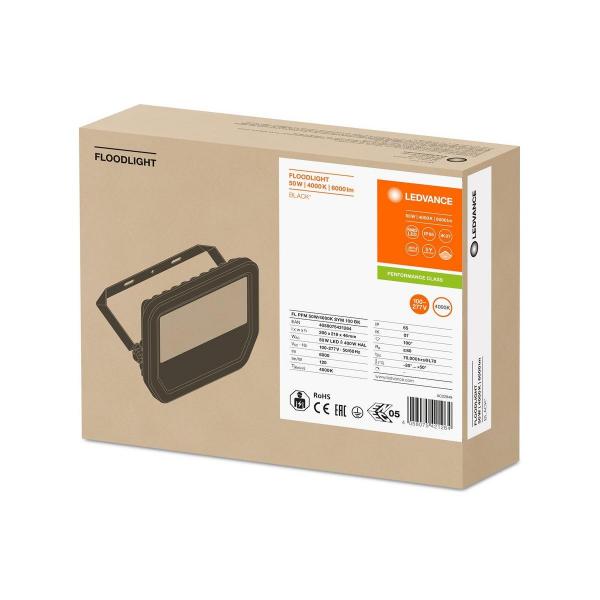 LEDVANCE Scheinwerfer FLOODLIGHT FL PFM 50 W 4000 K SYM 100 BK, 6000lm, schwarz (4058075421264)