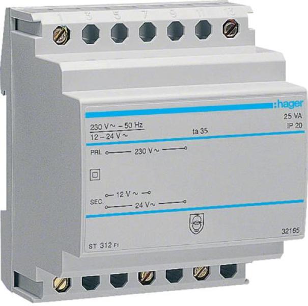 ARDEBO.de Hager ST312 Sicherheitstrafo 230V / 12V und 24V 25VA 4PLE