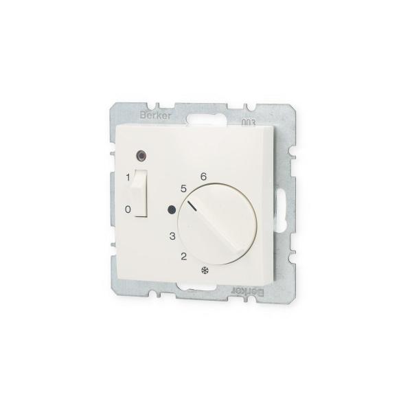Berker 20308989 Temperaturregler mit Öffner, Zentralstück, Wippschalter und LED, S.1, polarweiß glänzend