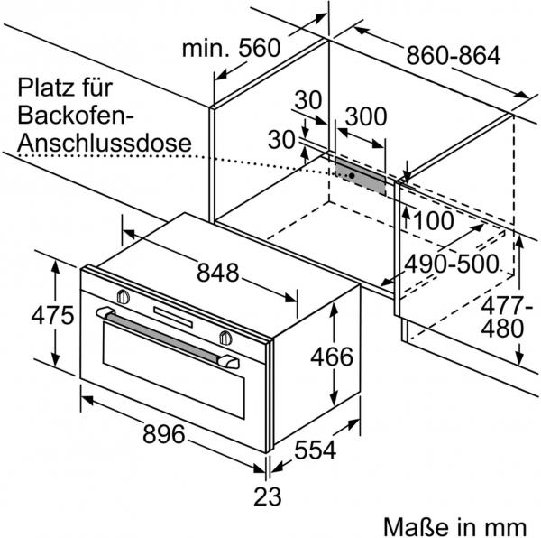 Bosch VBC5580S0 Serie 6 EEK: A+ Einbaubackofen, 90cm breit, 85 L, Kindersicherung, Teleskopauszug, Heißluft, edelstahl
