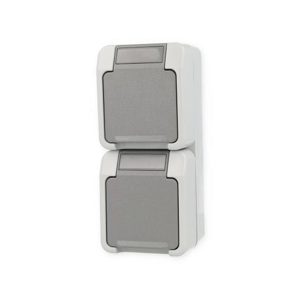 Merten MEG2329-8029 SCHUKO-Doppel-Steckdose, Aquastar, 16 A, AC 250 V, senkrecht angeordnet, lichtgrau