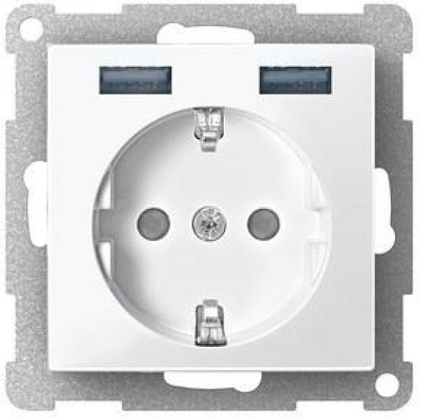 ARDEBO.de Merten Schuko-Steckdosen-Einsatz mit USB Ladegerät 2,4 A, System M, aktivweiß glänzend (MEG2366-0325)