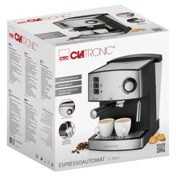 Clatronic ES 3643 Espressoautomat, stufenloser Dampf, schwarz-inox (263338)