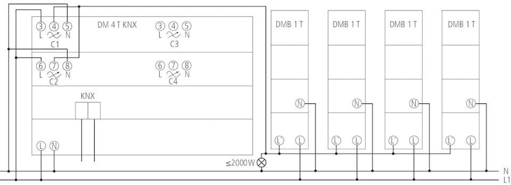 Theben DM 4 T KNX Dimmaktor 4-fach, Universal-Dimmaktor, 400 W, KNX TP 4940275