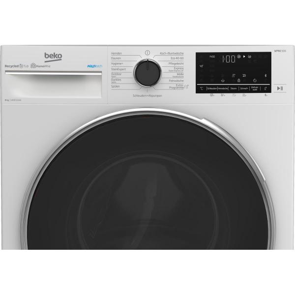 Beko B5WFU58418W 8kg Frontlader Waschmaschine, 1400U/min, 60cm breit, AquaTech, SteamCure, Bluetooth, weiß