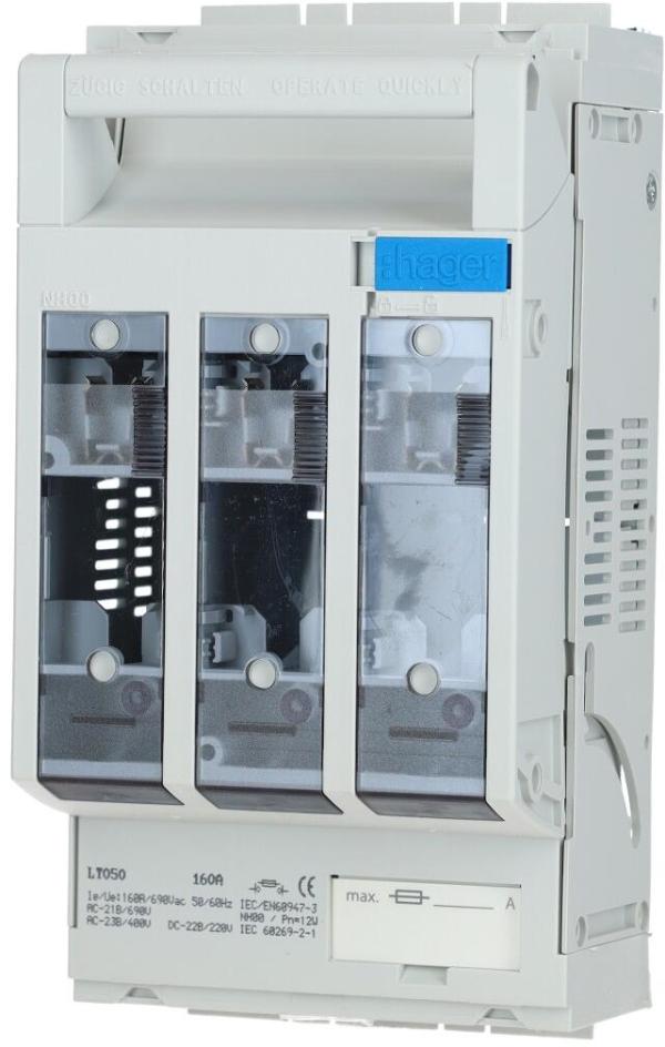 Hager LT050 Sicherungslasttrennschalter / Lasttrennschalter, 3-polig NH00 3x160A Hutschiene