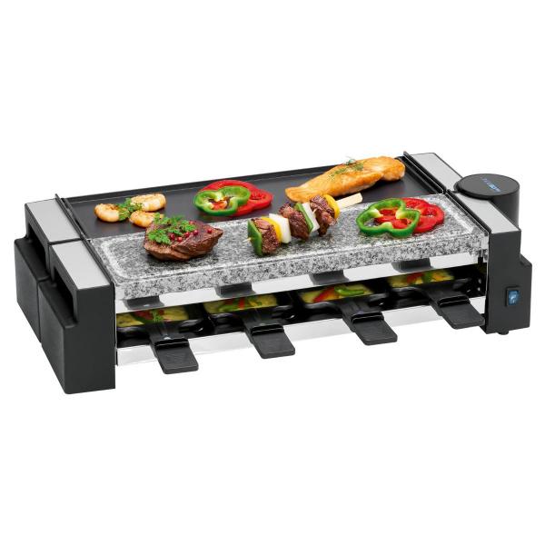ARDEBO.de Clatronic RG 3678 Raclette Grill mit heißem Stein, 2x 600W, 8 Pfännchen, schwarz (263815)