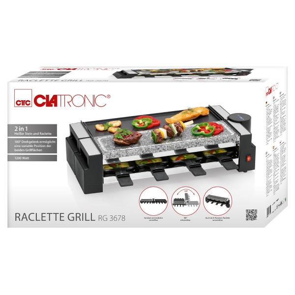 Clatronic RG 3678 Raclette Grill mit heißem Stein, 2x 600W, 8 Pfännchen, schwarz (263815)