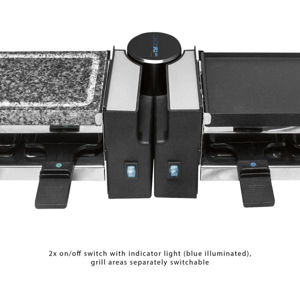 Clatronic RG 3678 Raclette Grill mit heißem Stein, 2x 600W, 8 Pfännchen, schwarz (263815)