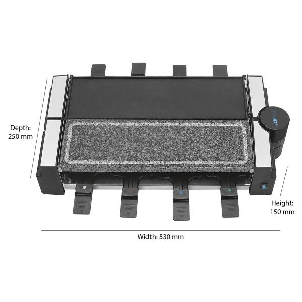 Clatronic RG 3678 Raclette Grill mit heißem Stein, 2x 600W, 8 Pfännchen, schwarz (263815)