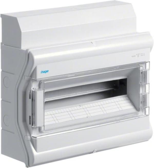 ARDEBO.de Hager VE118DN Vector Kleinverteiler, Aufputz, 1-reihig, IP65, 18PLE, mit Rangierkanal, grau