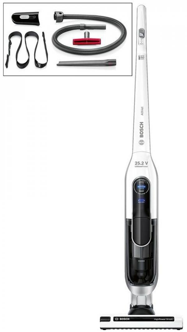 Bosch BCH6L2560 Athlet Akku- Staubsauger, Beutellos-Technologie, bis zu 60 min Laufzeit, LED Anzeige, weiß