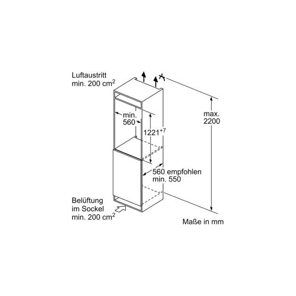 Bosch KIR41VFE0 Einbau Vollraumkühlschrank, Nischenhöhe 122,5 cm, 204L, Festtürtechnik, Multi Box XXL, Eco Airflow, LED Beleuchtung