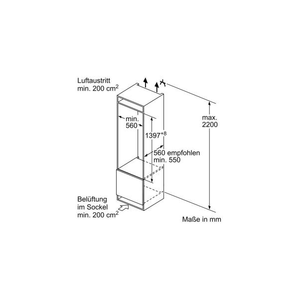 Bosch KIF51AFE0 Einbaukühlschrank, Nischenhöhe: 140cm, 220l, Festtürtechnik, VitaFresh pro 0°C, VarioShelf