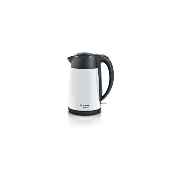 ARDEBO.de Bosch TWK3P421 Wasserkocher DesignLine, 2400W, 1,7l, Tassenanzeige, 3-fach sicher, Ergonomische Bedienung, weiß