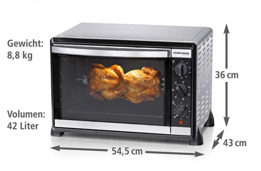 Rommelsbacher BG1805/E Back & Grillofen, 42 l, 1800 W, Umluft, Drehspieß, 2-fach verglaste Tür, edelstahl