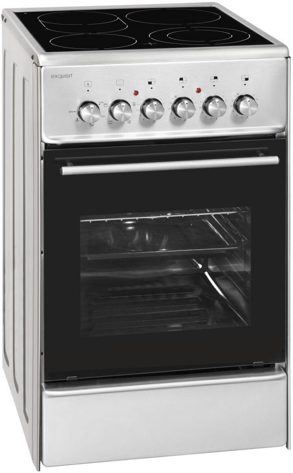 ARDEBO.de Exquisit ECM 5-4 IBZ EEK: A Elektro-Standherd mit Glaskeramikfeld, 49 cm breit, 47 L, inox (0480043)
