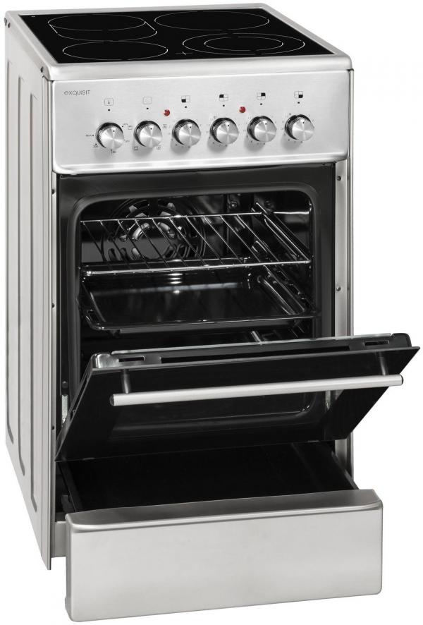 Exquisit ECM 5-4 IBZ EEK: A Elektro-Standherd mit Glaskeramikfeld, 49 cm breit, 47 L, inox (0480043)