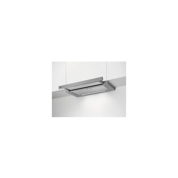 ARDEBO.de AEG DPE5660M Flachschirmhaube, 60cm breit, Abluft- und Umluftbetrieb, Kurzhubtasten, 3 Leistungsstufen + 1 Intensivstufe, Grau
