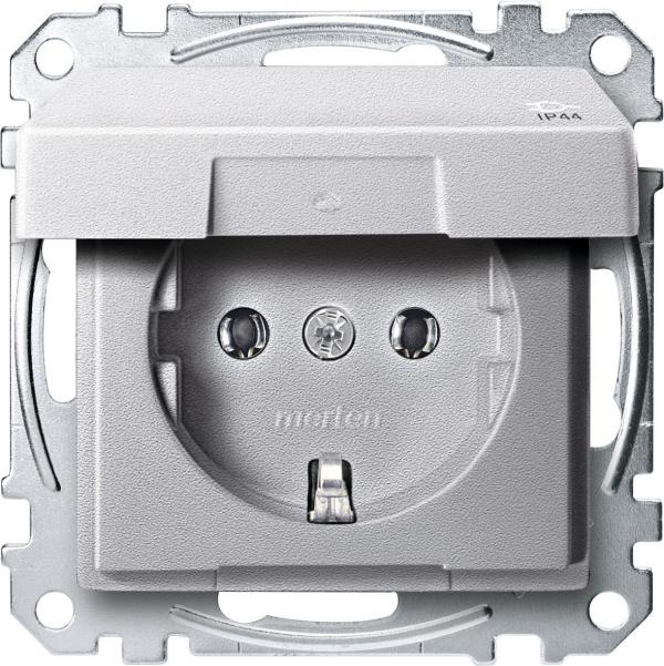 ARDEBO.de Merten SCHUKO Steckdose mit Klappdeckel, System M, IP44, erhöhter Berührungsschutz, Steckklemmen, aluminium matt (MEG2314-0460)
