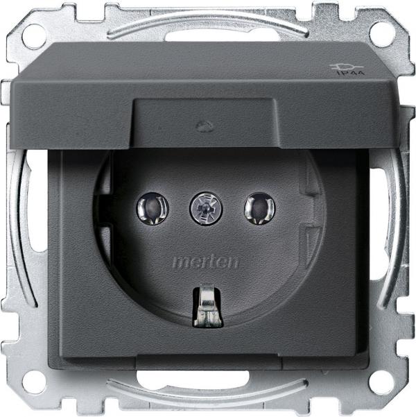 ARDEBO.de Merten MEG2314-0414 SCHUKO Steckdose mit Klappdeckel, IP44, erhöhter Berührungsschutz, Steckklemmen, 16 A, AC 250 V, DIN 49440, anthrazit matt, System M
