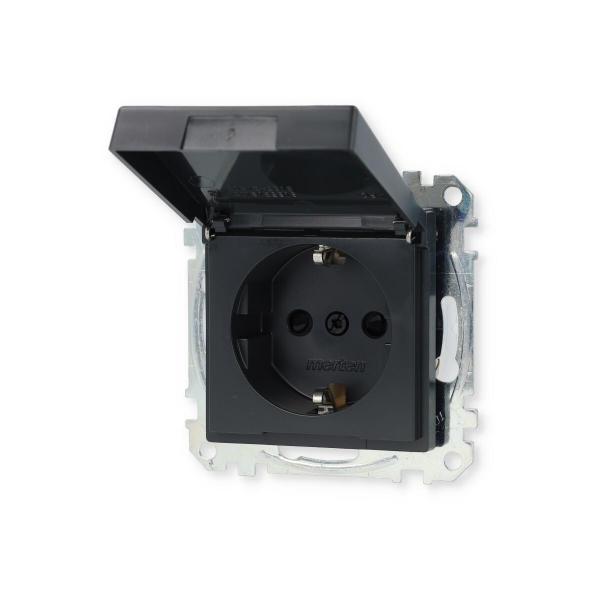 Merten MEG2314-0414 SCHUKO Steckdose mit Klappdeckel, IP44, erhöhter Berührungsschutz, Steckklemmen, 16 A, AC 250 V, DIN 49440, anthrazit matt, System M
