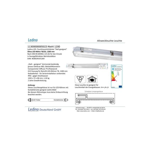 Ledino Feuchtrauml. Niehl 1200 Stall geeig., 1265, für T8 LED (11300000005023)