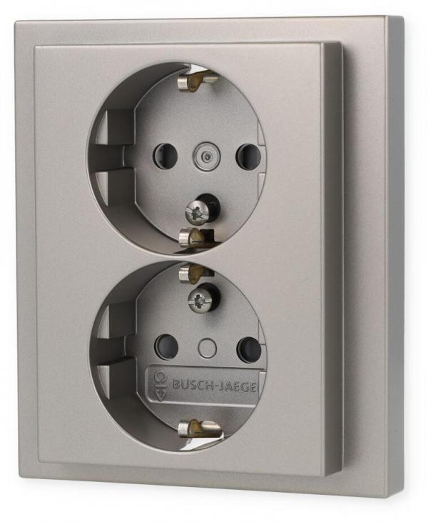 ARDEBO.de Busch-Jaeger 202 EUJB-866 Schuko Doppelsteckdose, Safety+, Edelstahl (2TKA00003921)
