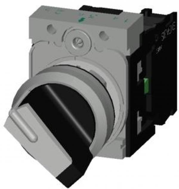 Siemens 3SU1150-2BF60-1BA0 Knebelschalter, beleuchtbar, 22 mm, rund, Metall, hochglanz, weiß, Knebel, kurz, 2 Schaltstellungen O-I, verrastend, Schaltwinkel 90°, 10:30h/13:30h, mit Halter, 1S, Schraubanschluss
