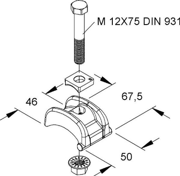 Niedax SPPM 30 F Spannpratze mit Schraube und Flanschmutter M12 F 1661-8, inkl. Zubehör, Stahl, feuerverzinkt