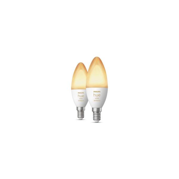 ARDEBO.de Philips Hue White Ambiance E14 Lampe, Doppelpack, Kerze, 5,2W, 470lm, 4000K (929002294404)