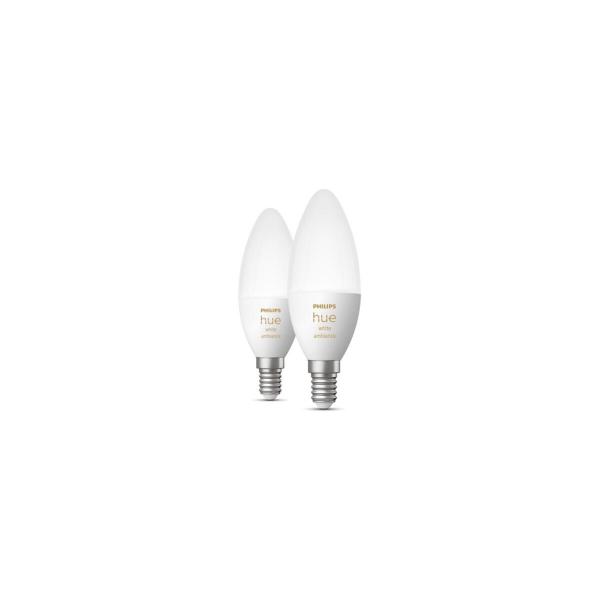 Philips Hue White Ambiance E14 Lampe, Doppelpack, Kerze, 5,2W, 470lm, 4000K (929002294404)