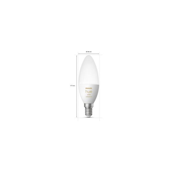 Philips Hue White Ambiance E14 Lampe, Doppelpack, Kerze, 5,2W, 470lm, 4000K (929002294404)